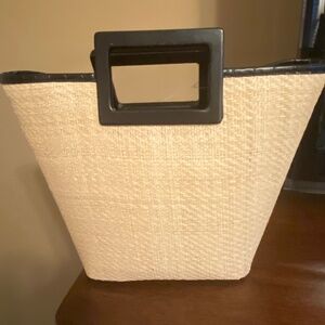 Shiraleah of Chicago black leather and wheat weave tote
